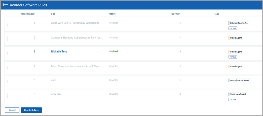 Reorder software rule - After